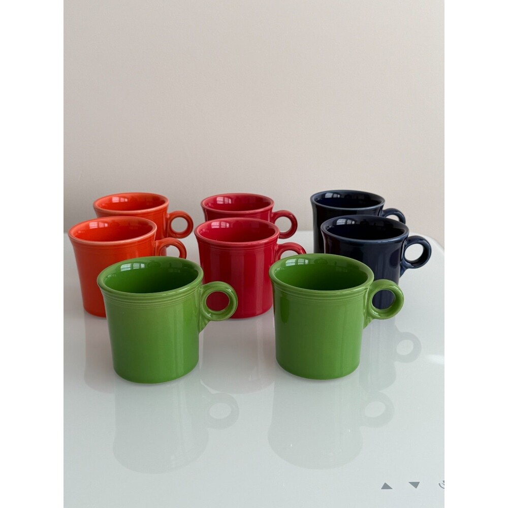 Fiestaware Set Of 8 Tapered 15 oz HLC Ring Handle Mugs 4” w/Retired Colors